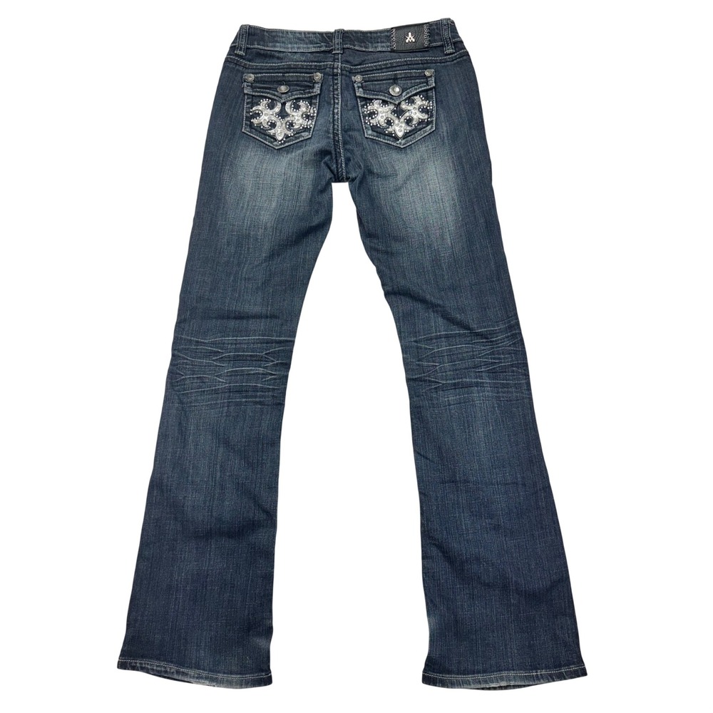 Antique Rivet Womens Dark Wash Rhinestone Embellished Bootcut Jeans Size 26
